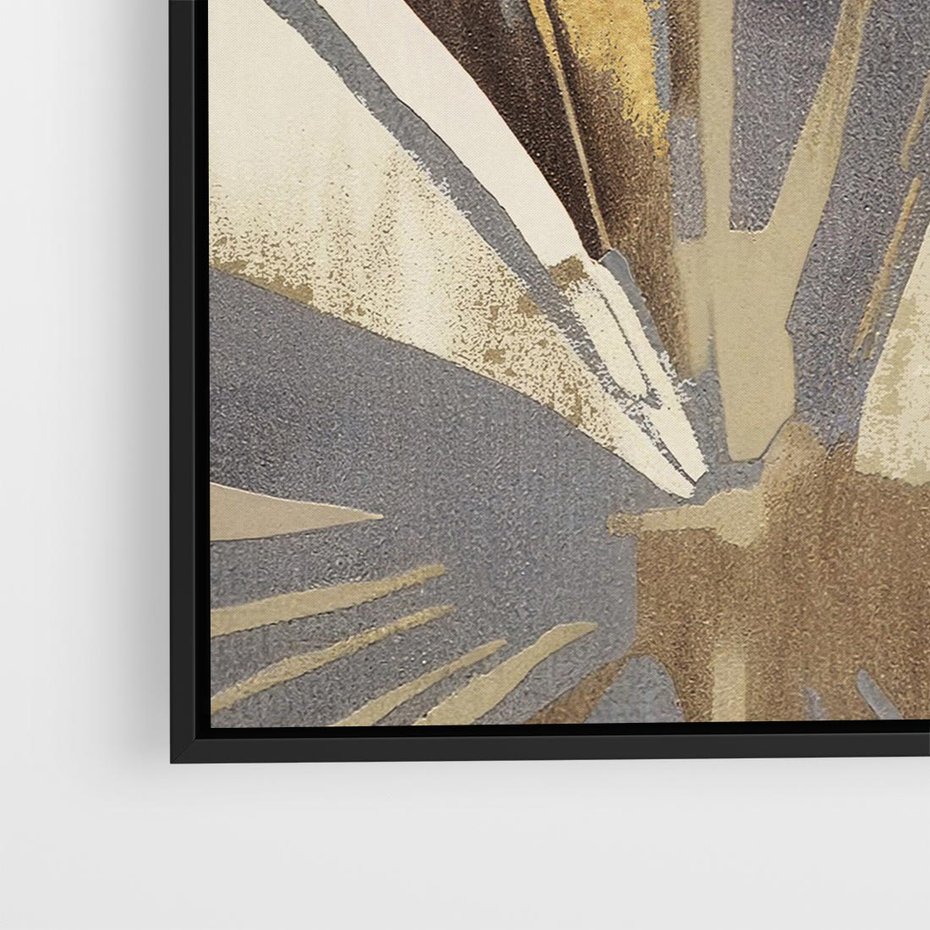 Obraz w ramie 50x50 - Szept roślinnych emocji - olejna abstrakcja, złoto i brąz - rama czarna