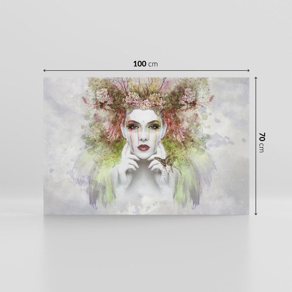 Obraz na płótnie 100x70 - Abstrakcyjna Ekspresja - Twarz w Kwiatowym Wirze - abstrakcja, twarz