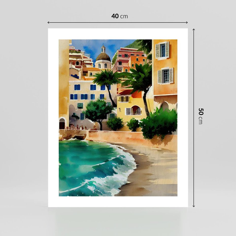 Plakat bez ramy 40x50 - Zamieszkajmy Tu - akwarela, śródziemnomorski klimat