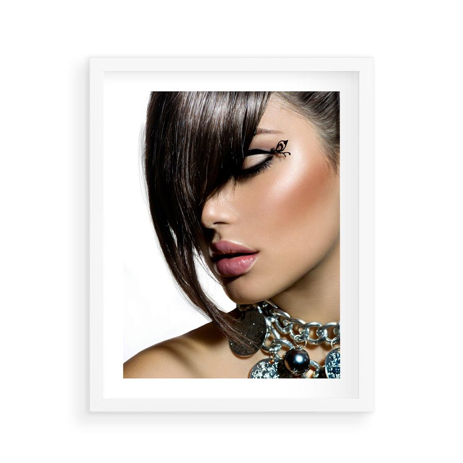 Plakat w ramie 40x50 - Kobieca Fryzura w Ruchu - fryzura, kobieta - rama biała