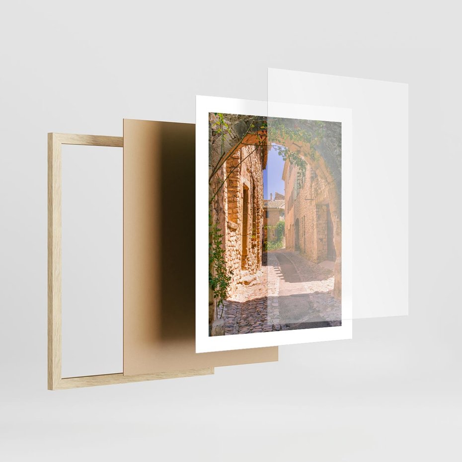 Plakat w ramie 40x50 - Malownicza uliczka w perspektywie - uliczka, perspektywa - rama drewno