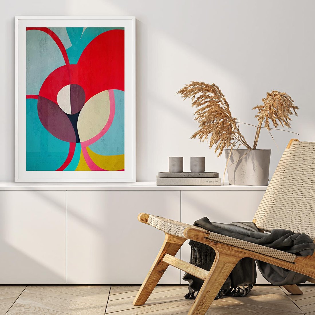 Plakat w ramie 30x40 - Kolorowe Odsłony Inspiracji - abstrakcyjny obraz, olejny - rama biała