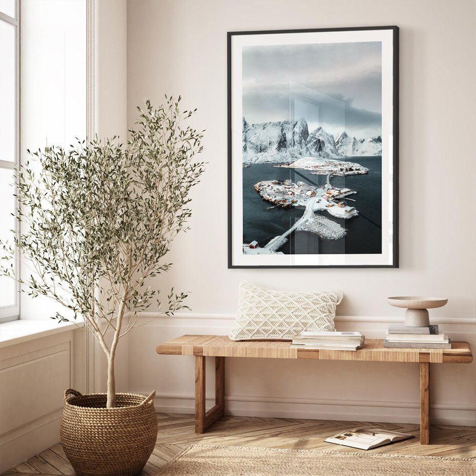 Plakat bez ramy 21x30 - Ciepło i Urok Północy - skandynawskie, domki