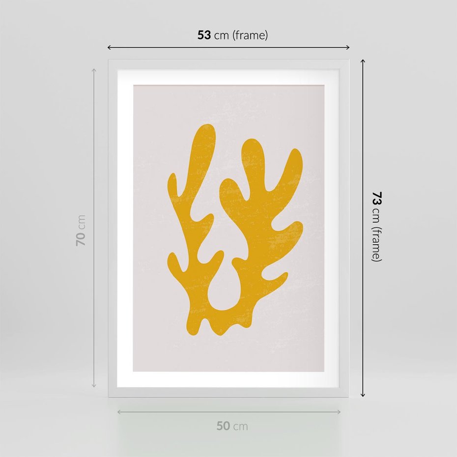 Plakat w ramie 50x70 - Abstrakcyjna Synergia - abstrakcyjna żółta forma, minimalizm - rama biała