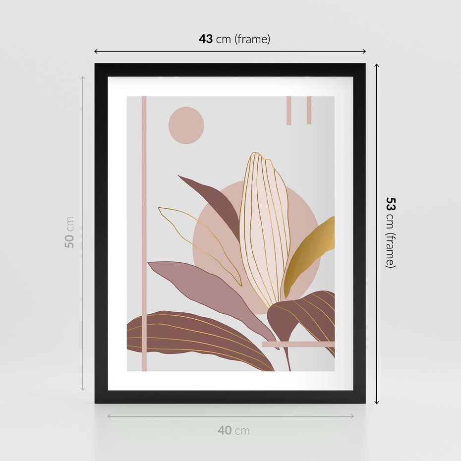 Plakat w ramie 40x50 - Pastelowa Uroda Natury: Kwiat z Złotymi Akcentami - pastelowa grafika, kwiat - rama czarna