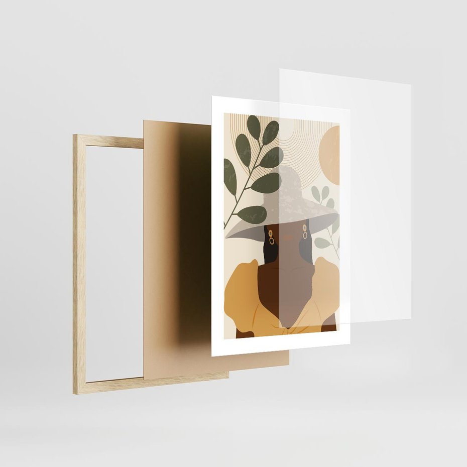 Plakat w ramie 30x40 - Grafika w Innowacyjnym Stylu - grafika, postać kobiety - rama drewno
