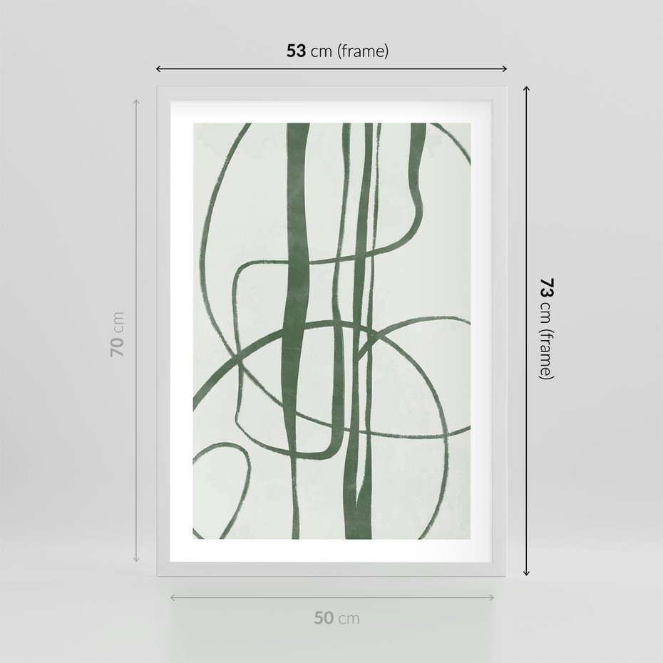 Plakat w ramie 50x70 - Zielony Spokój - zielona abstrakcja, spokojny plakat - rama biała