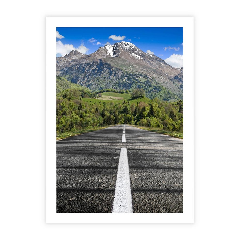 Plakat bez ramy 21x30 - Droga przez góry: podróż do przygody - droga, góry