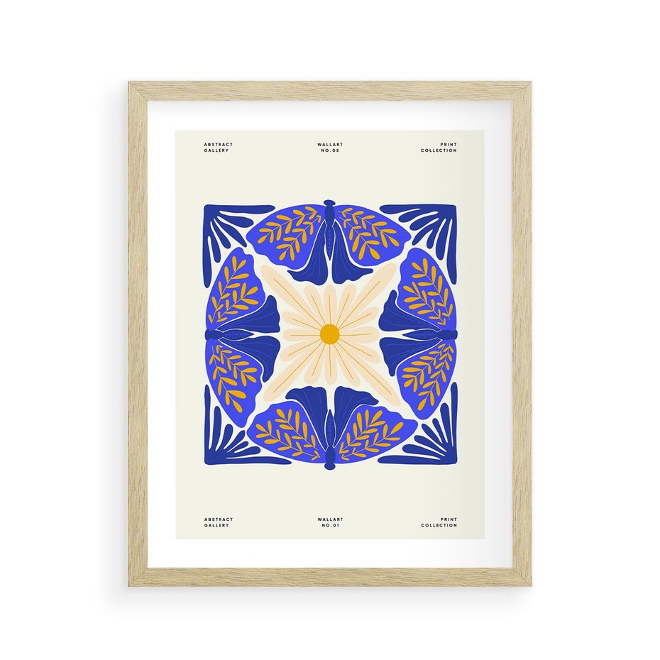 Plakat w ramie 40x50 - Księga Abstrakcji - abstrakcyjna boho kompozycja, granatowe ćmy - rama drewno