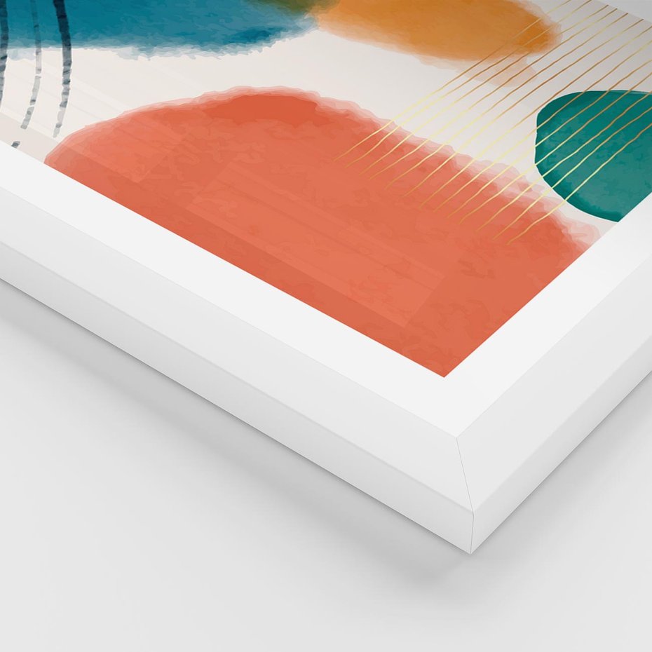 Plakat w ramie 50x70 - Migotliwe Pochwycenia - abstrakcyjne kolorowe plamy, akwarela - rama biała