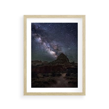 Plakat w ramie 50x70 - Gwiaździsta Noc na Pustyni - noc na pustyni, gwiździste niebo - rama drewno