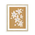 Plakat w ramie 40x50 - Kwiatowy Spektakl - minimalistyczne kwiaty, na pomarańczowym tle - rama drewno