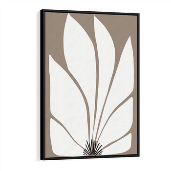 Obraz w ramie 70x100 - Ekspresyjne Kontury - abstrakcyjny kwiat, beże i brązy - rama czarna