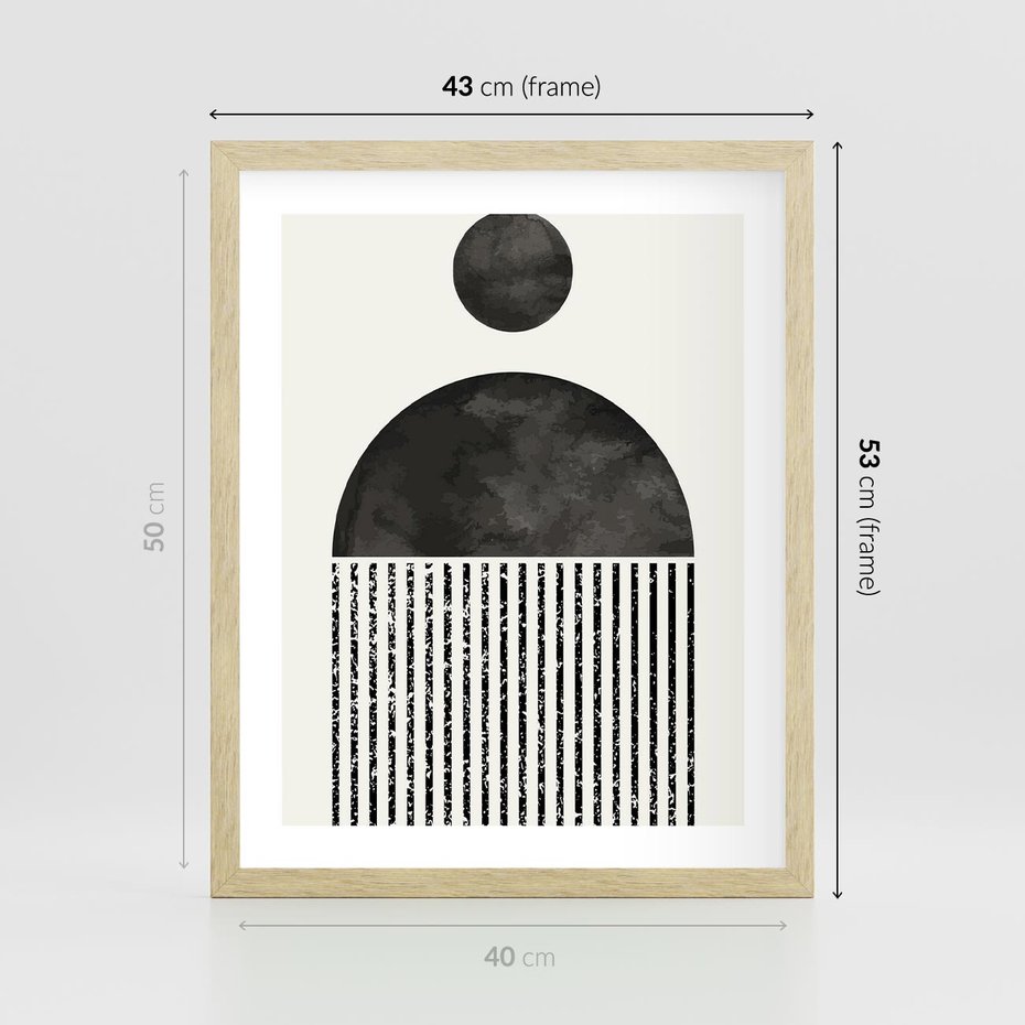 Plakat w ramie 40x50 - Księga Wibracji - abstrakcyjne czarno białe formy, minmalizm - rama drewno