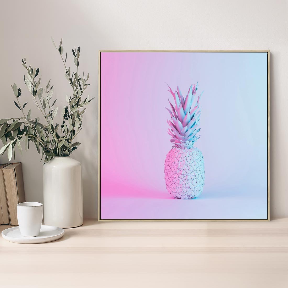 Obraz w ramie 50x50 - Ananas Abstrakcja - ananas, abstrakcja - rama drewno