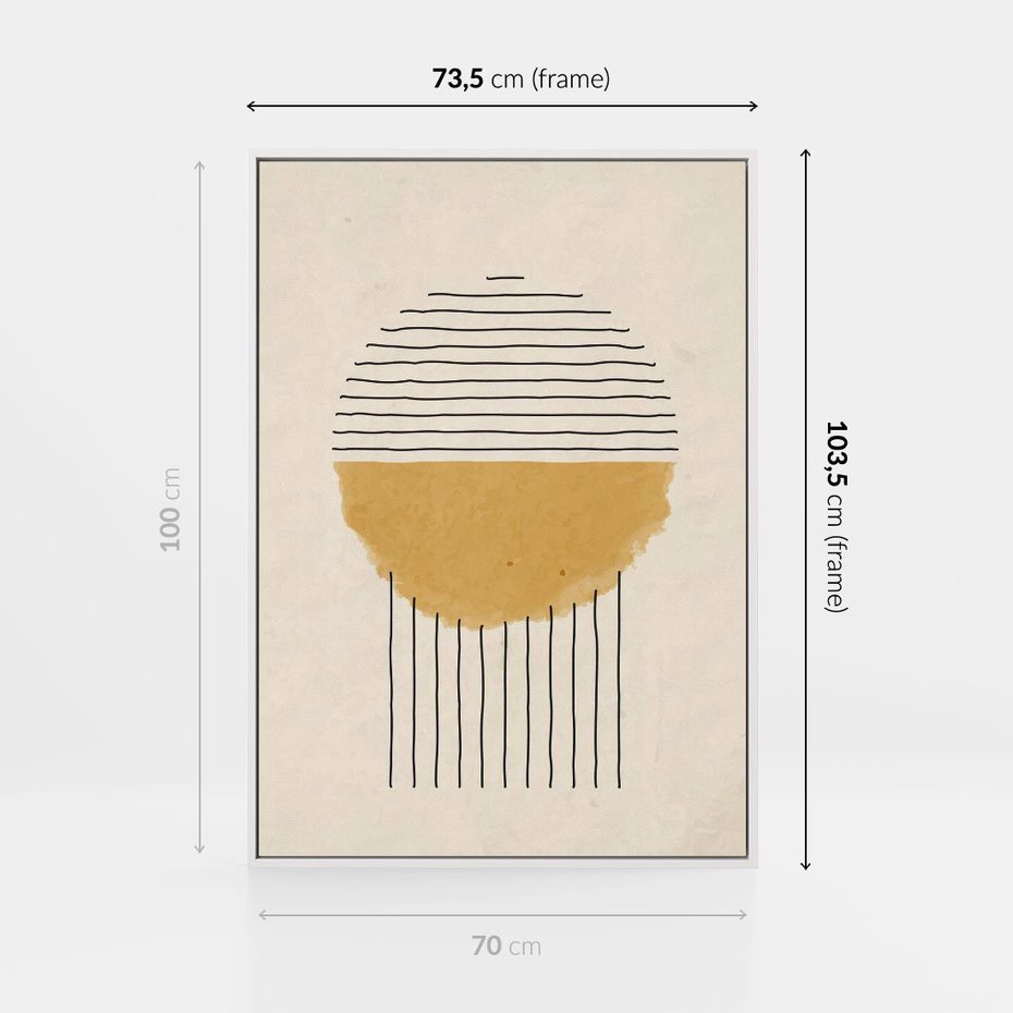 Obraz w ramie 70x100 - Podróżne Kreski - akwarelowa plama, geometryczne szkicowane kształty - rama biała
