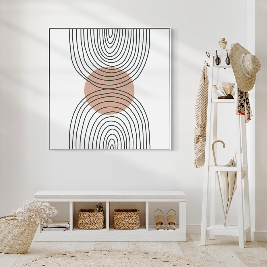 Obraz w ramie 50x50 - Przenikające Widzenia - półkola, koło - rama biała