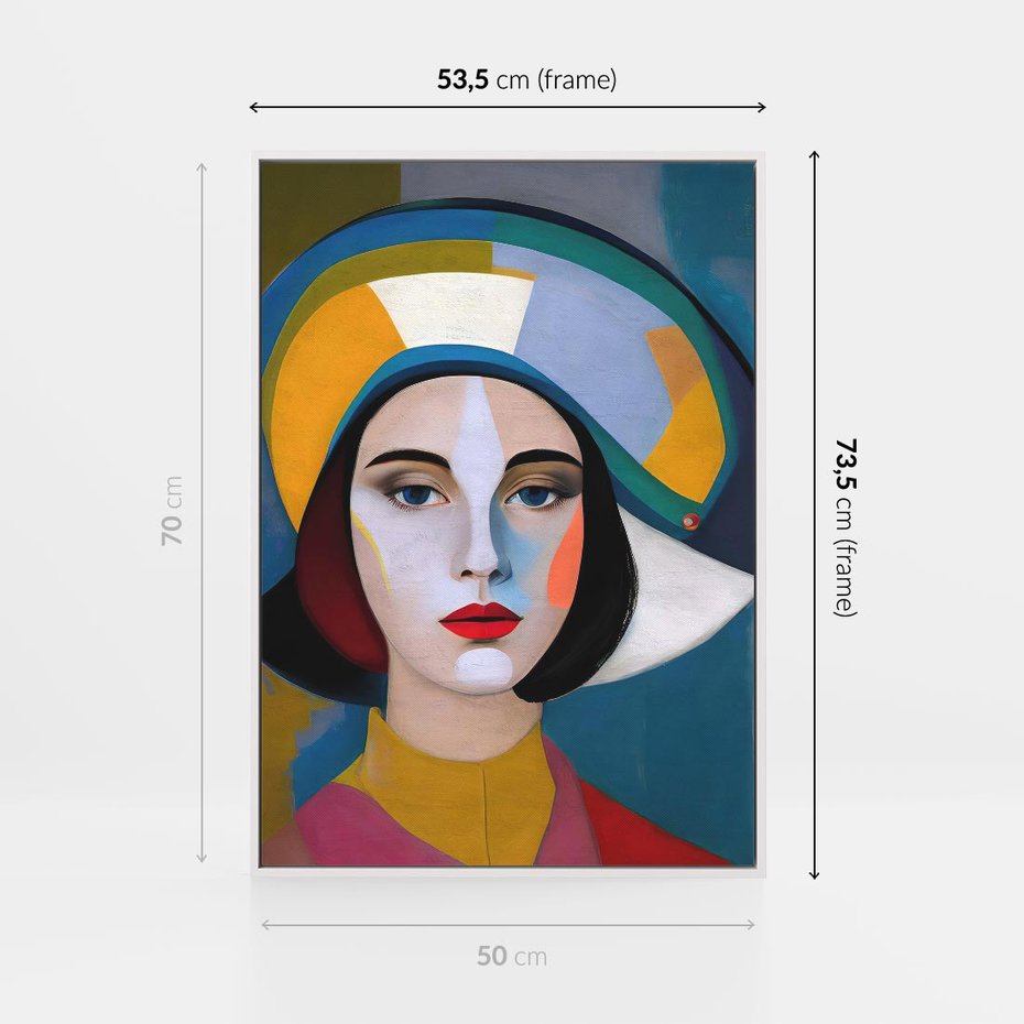 Obraz w ramie 50x70 - Kształtujące Widzenia - abstrakcyjny obraz olejny, portret twarzy kobiety - rama biała