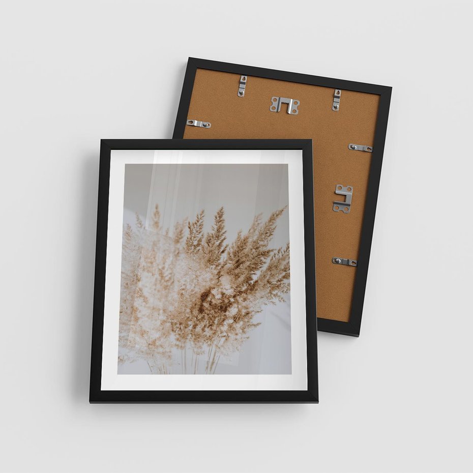 Plakat w ramie 40x50 - Boho Urok Traw Pampasowych - suche trawy, pampas - rama czarna