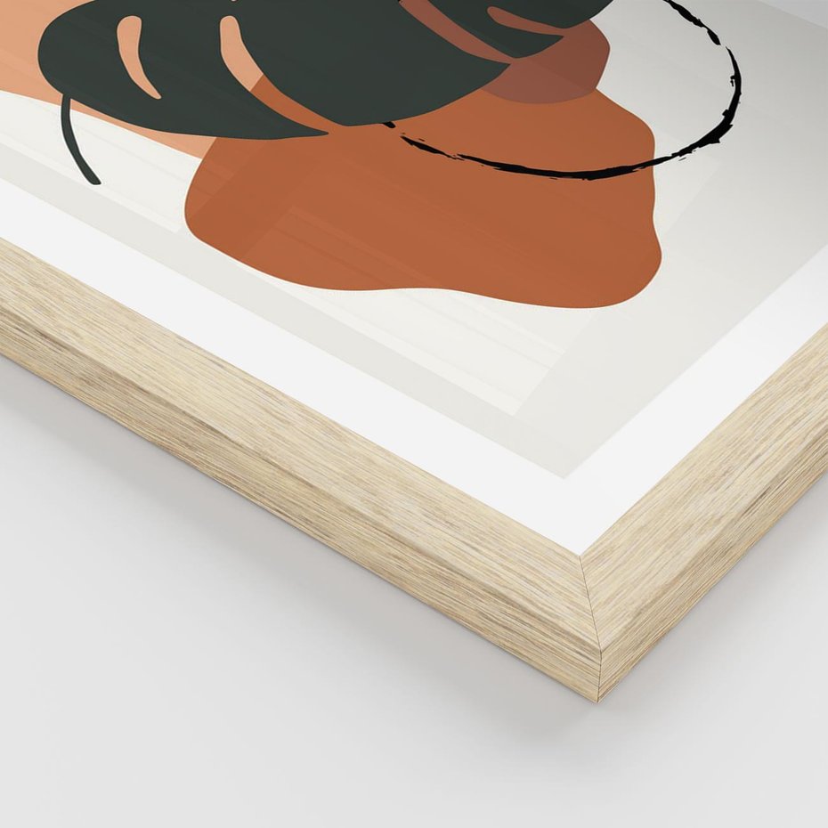 Plakat w ramie 50x70 - Brązowa Ekspresja - liść monstery, boho obraz - rama drewno