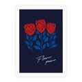 Plakat bez ramy 30x40 - Podróżne Barwy - czerwone abstrakcyjne kwiaty, granatowe tło
