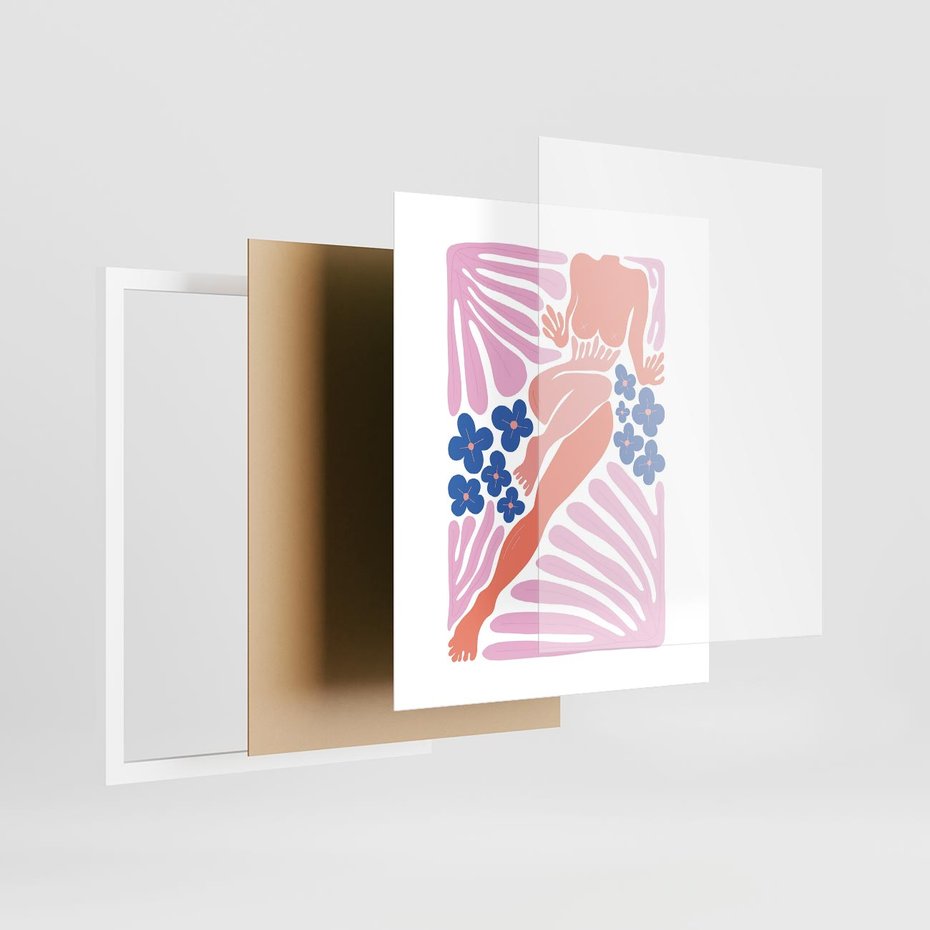 Plakat w ramie 40x50 - Opowieść Ognistych Rytów - nowoczesny kobiecy akt, graficzne kształty - rama biała
