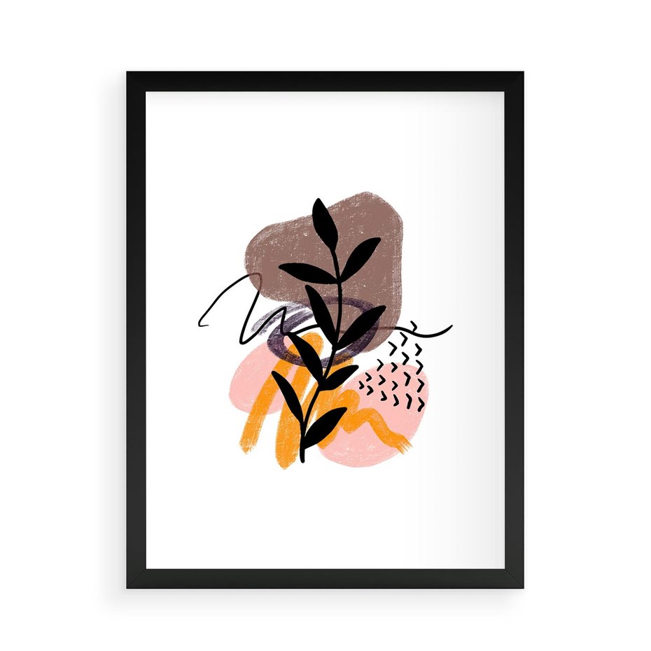Plakat w ramie 50x70 - Echa Kształtującej się Wyobraźni - abstrakcyjna sztuka, liść gałązka - rama czarna