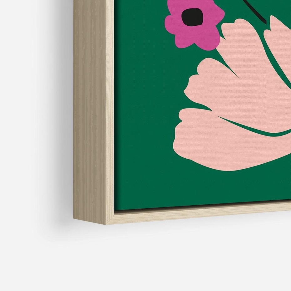 Obraz w ramie 80x80 - Rozbijające Echa - abstrakcyjne kwiaty, zielone tło - rama drewno