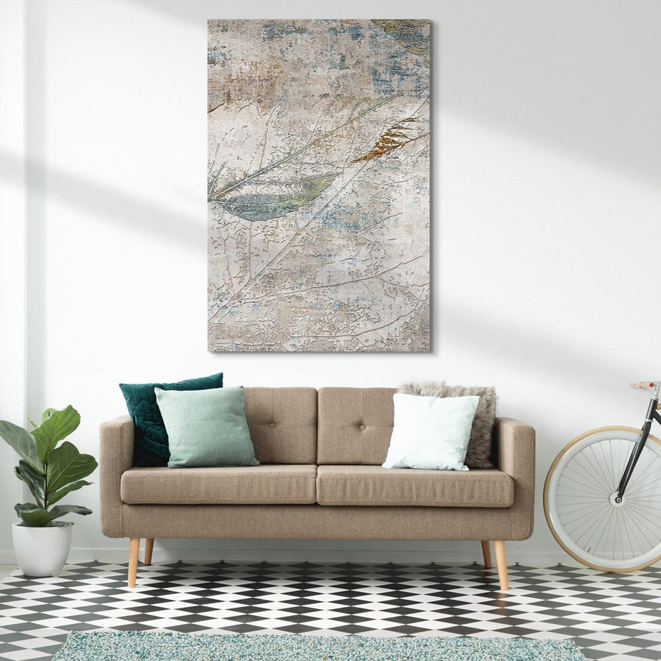 Obraz na płótnie 80x120 - Betonowe Wspomnienia Liści - odciski w betonie, odbitki