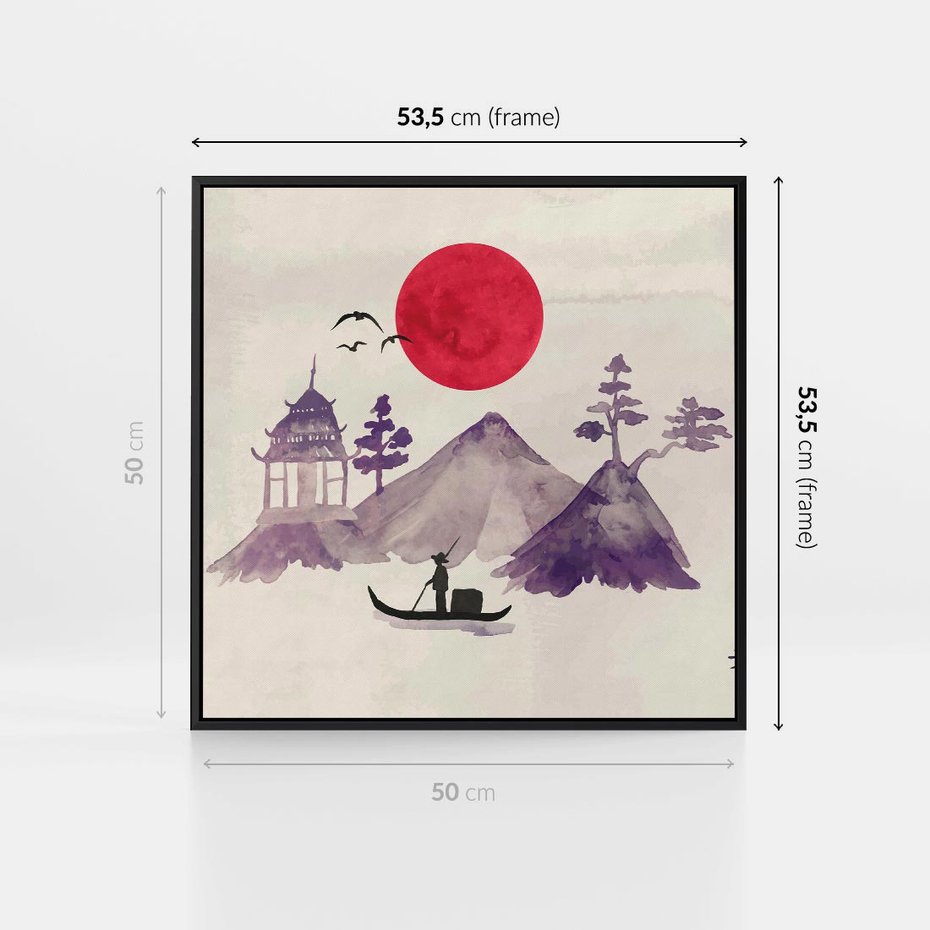 Obraz w ramie 50x50 - Odbicie Słońca - japońska sztuka, akwarela - rama czarna