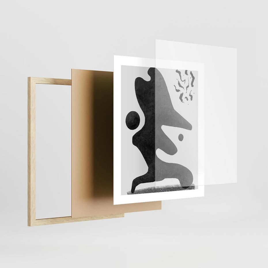 Plakat w ramie 40x50 - Abstrakcja w Monochromii - nowoczesna grafika, abstrakcja - rama drewno