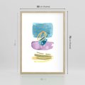 Plakat w ramie 50x70 - Taniec Akwarelowych Kresek - akwarelowe plamy w odcieniach błękitu, złote kreski - rama drewno
