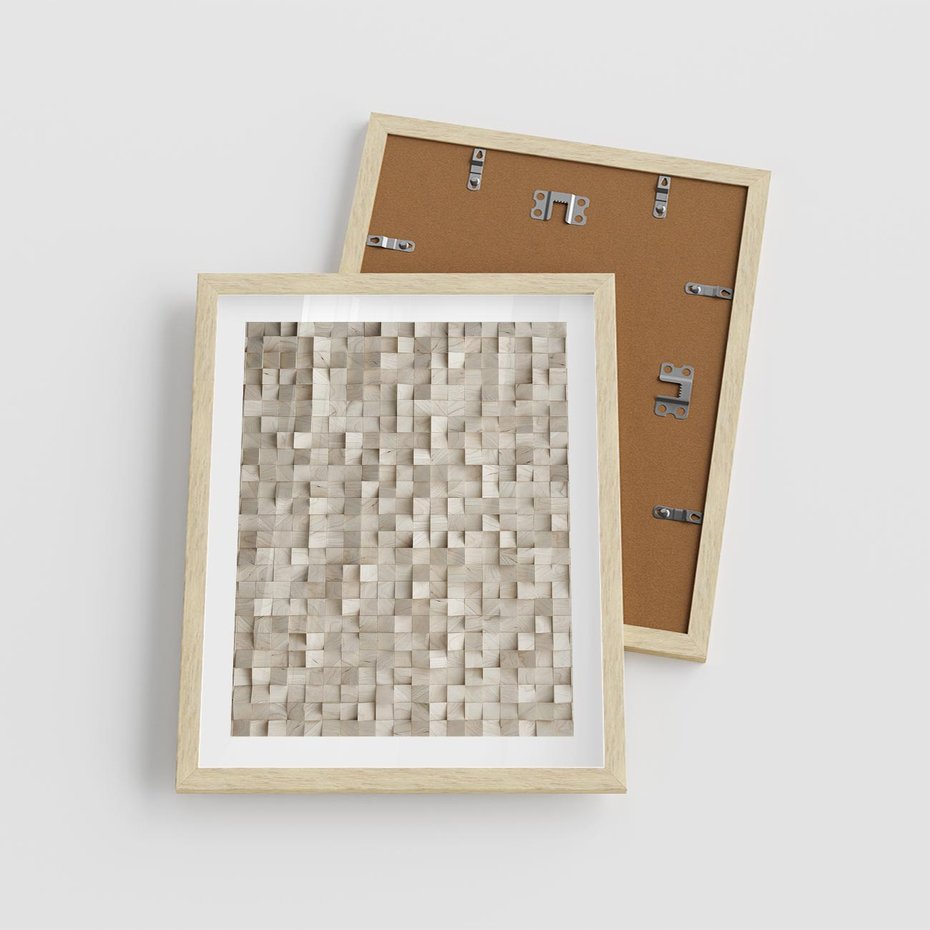 Plakat w ramie 40x50 - Geometryczne 3D: Abstrakcyjna Harmonia - geometryczne, 3D - rama drewno