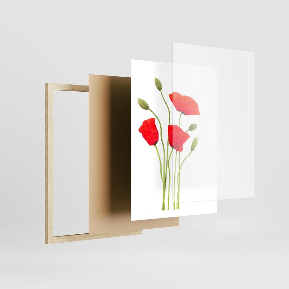 Plakat w ramie 50x70 - Pola maków w pełnym kolorze - maki, kwiaty - rama drewno