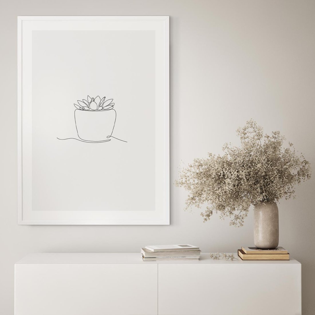 Plakat w ramie 40x50 - Rozkwitające Echa - szkic, minimalizm - rama biała