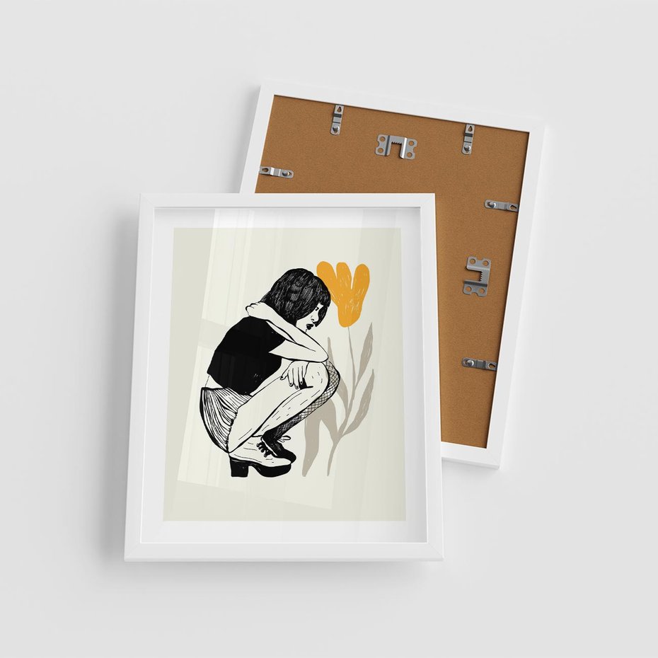 Plakat w ramie 40x50 - Kobiecy Plakat - prosta grafika, kobieta - rama biała