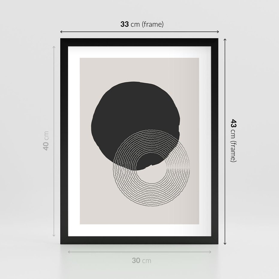 Plakat w ramie 30x40 - Migotliwa Opowieść - abstrakcyjna kompozycja, okręgi - rama czarna