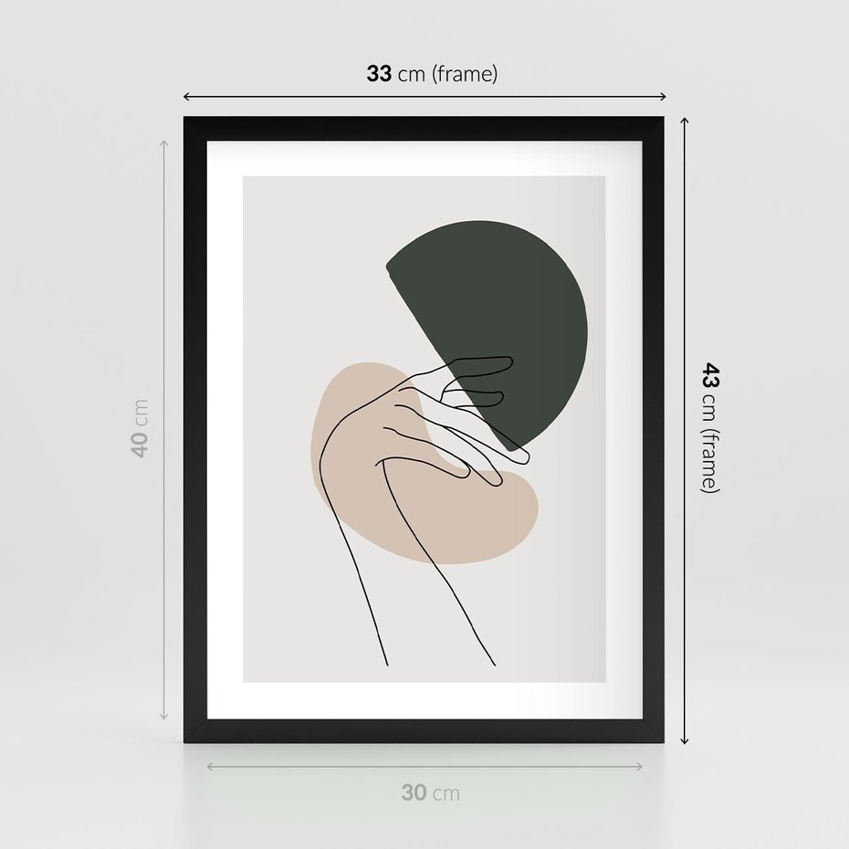 Plakat w ramie 30x40 - Przenikające Kształty - szkic jedną linią, one line - rama czarna