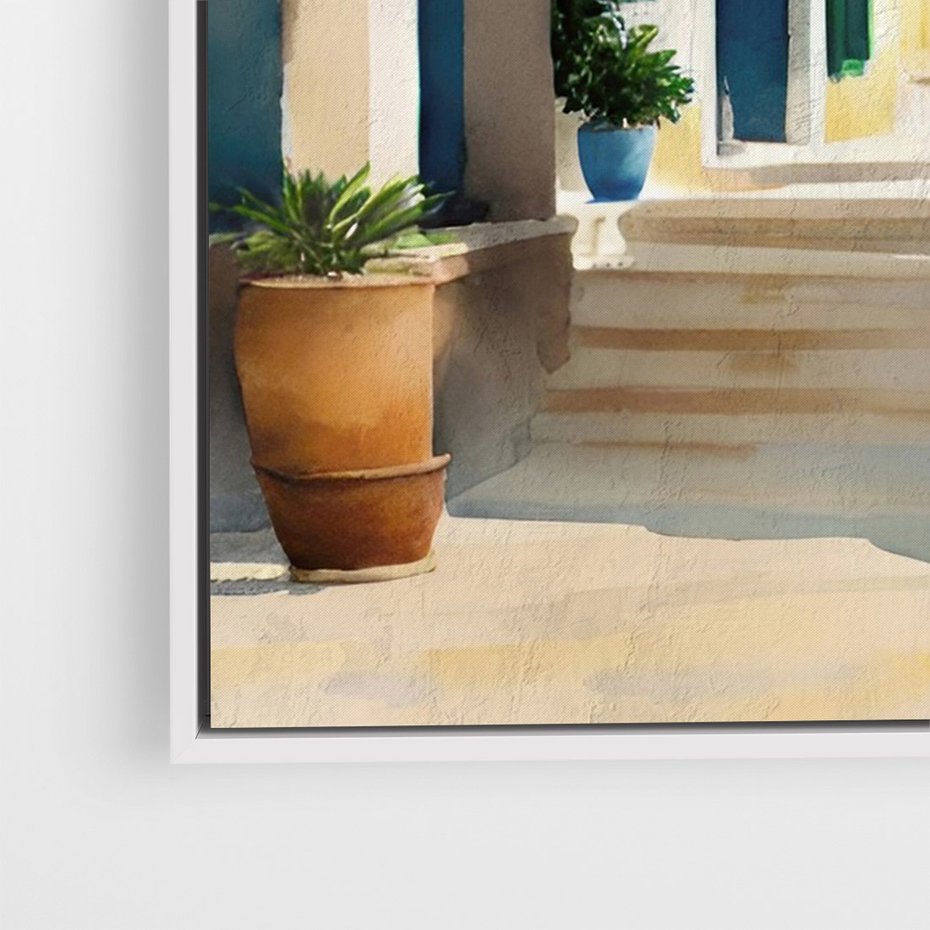 Obraz w ramie 70x100 - Nadmorskie Łuki - akwarela, śródziemnomorski klimat - rama biała