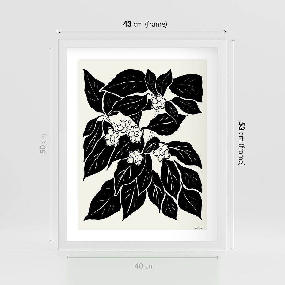 Plakat w ramie 40x50 - Ruchome szkicowe odbicia - czarno biała grafika, roślinność - rama biała