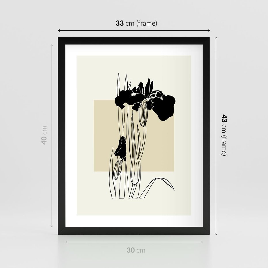 Plakat w ramie 30x40 - Rozkwitające w konturach - irys, kwiaty - rama czarna