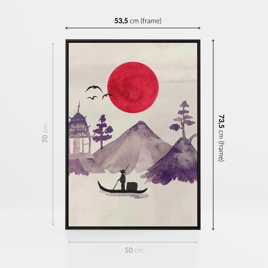 Obraz w ramie 50x70 - Odbicie Słońca - japońska sztuka, akwarela - rama czarna