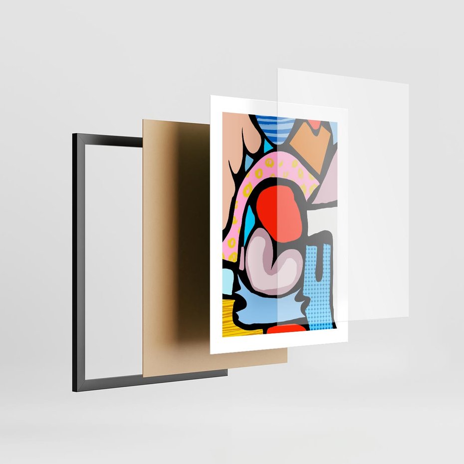 Plakat w ramie 30x40 - Czarny Komiks - abstrakcyjne formy, komiksowy styl - rama czarna