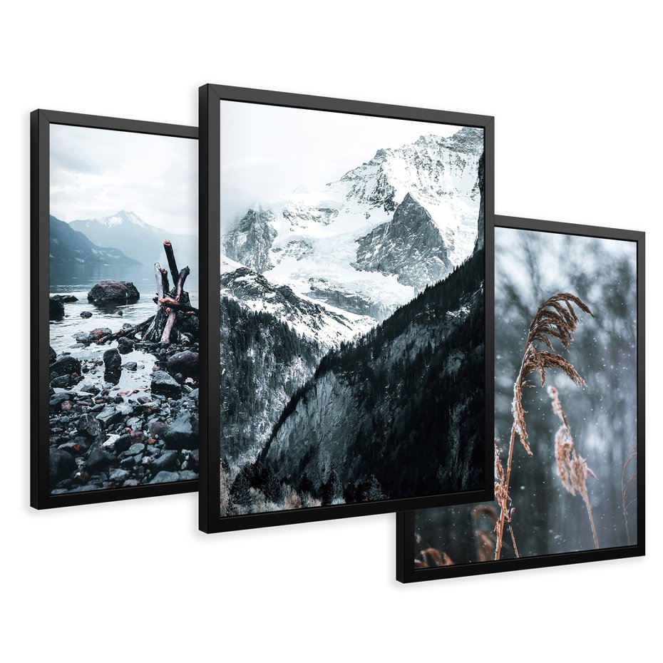 Zestaw obrazy w ramie 40x50 galeria - Zima, góry, suche, trawy, boho - rama czarna