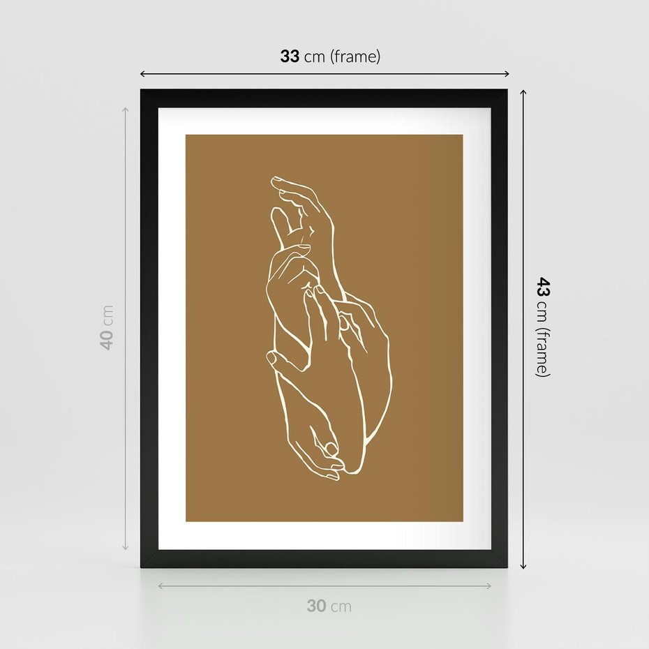 Plakat w ramie 30x40 - Splecione Dłonie - szkic, minimalizm - rama czarna