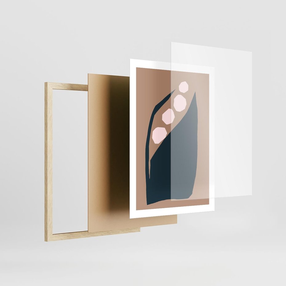 Plakat w ramie 50x70 - Wnętrza Boho Serca - abstrakcyjny obraz, plakat - rama drewno