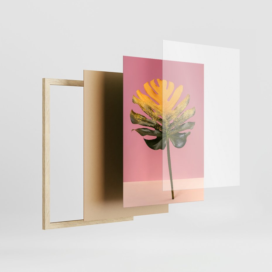 Zestaw obrazy w ramie 30x40 galeria - Monstera, liście, retro, pastele - rama drewno