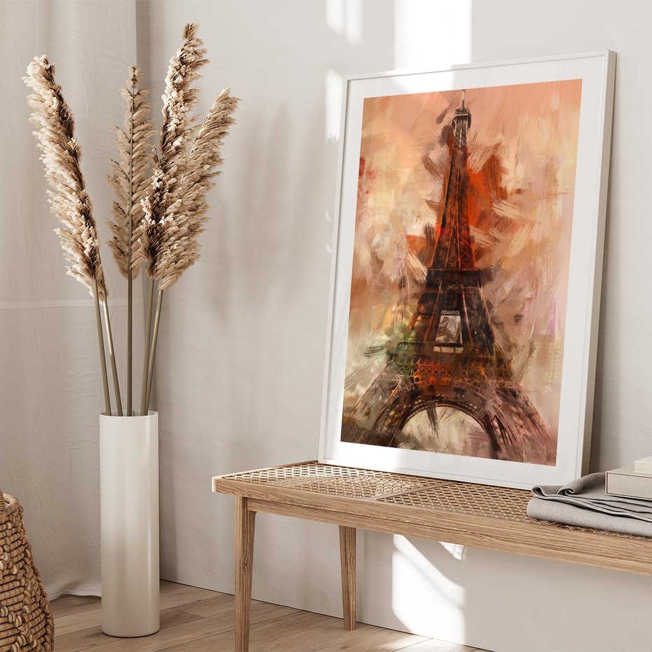 Plakat w ramie 30x40 - Abstrakcyjna Eiffla - miasto w nowej formie - Eiffla, abstrakcja - rama biała