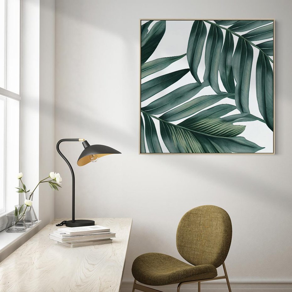 Obraz w ramie 50x50 - Ruchome liście czasu - liście palmy, tropikalne - rama drewno