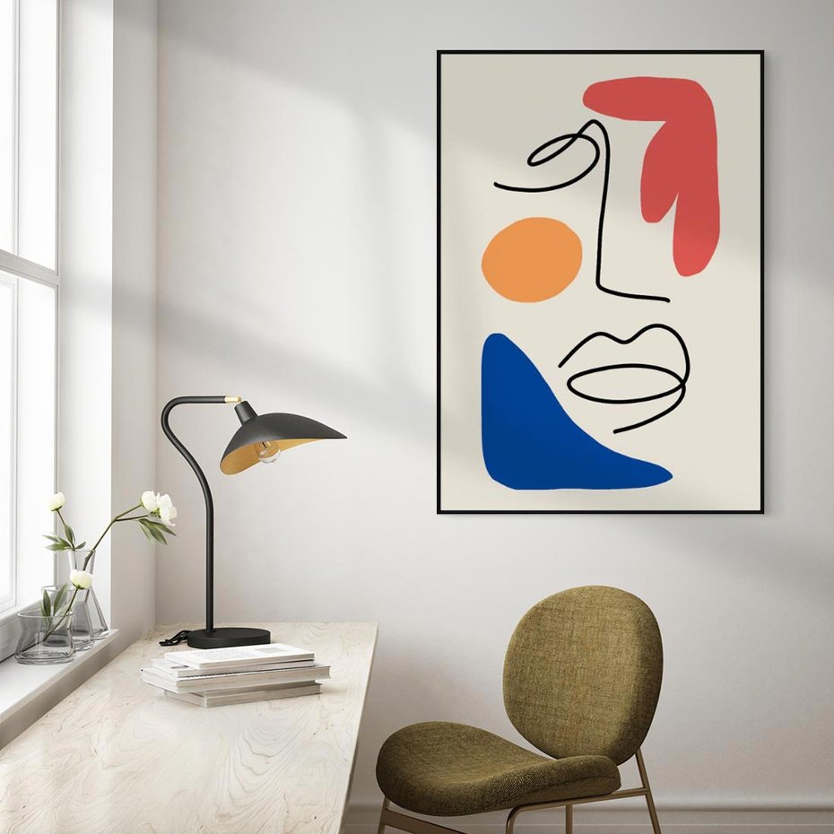 Obraz w ramie 70x100 - Rozbijające Granice Kształtów - abstrakcyjny obraz, przypomina twarz - rama czarna